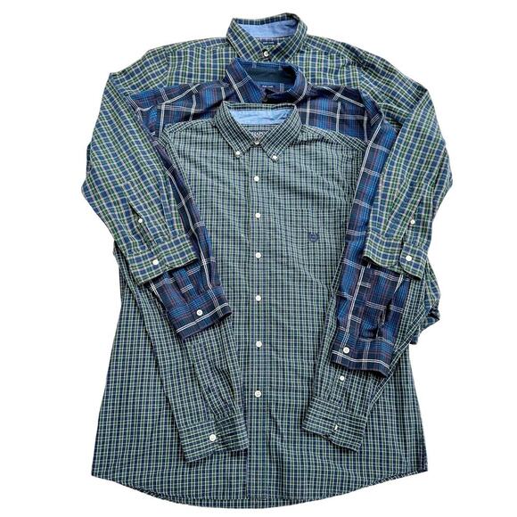 Chaps Men’s Easy Care Navy Blue Plaid Button Down Shirts Lot 3  Sz L - Picture 1 of 10